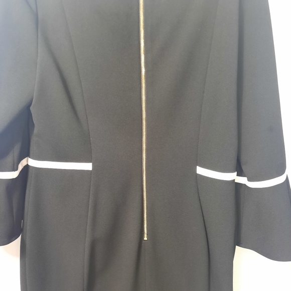 Calvin Klein Bell Sleeve Sheath Dress Black White Piping Short Size 12 - Picture 6 of 11